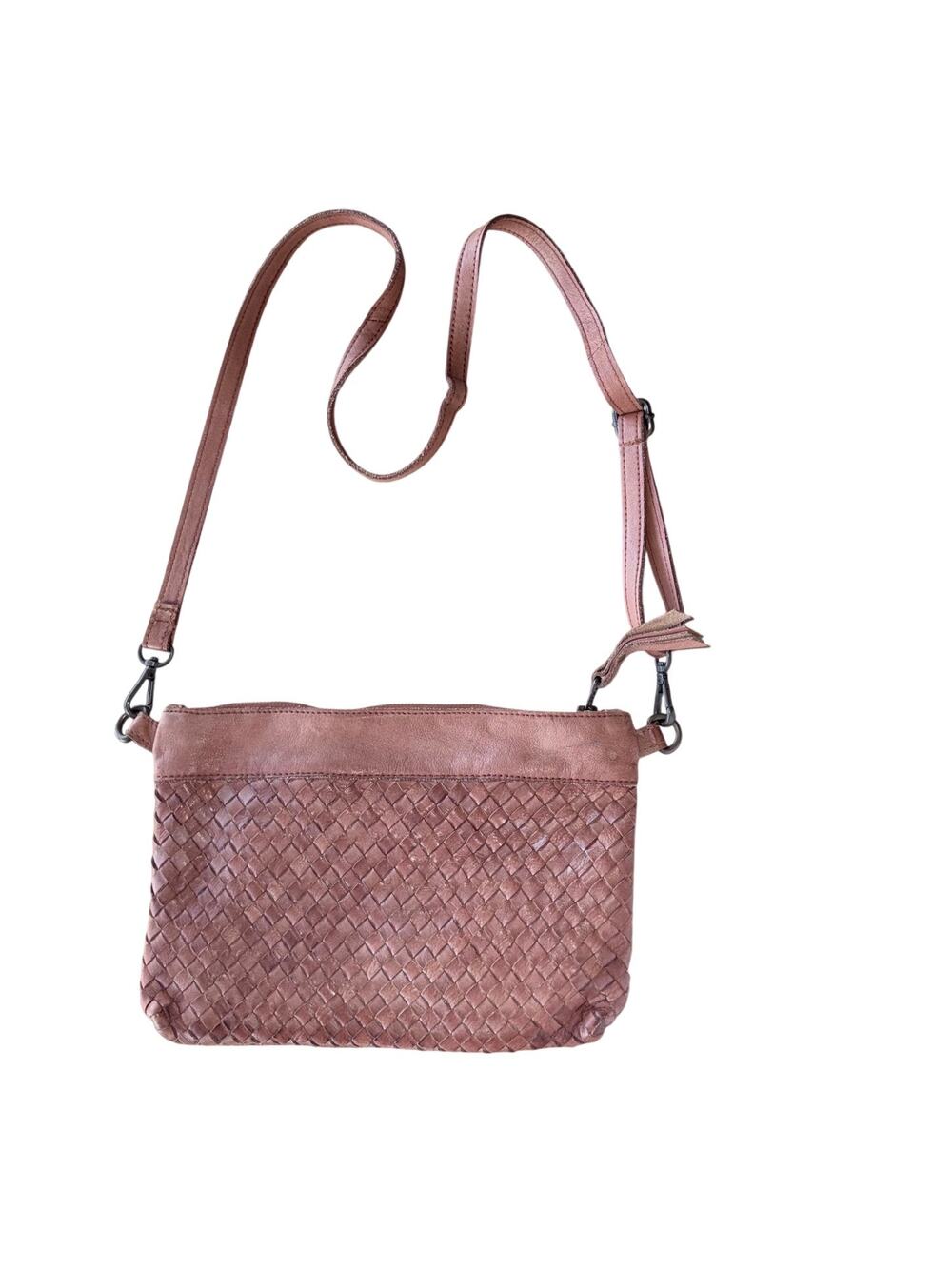 Viola castellani Milano Italian made leather woven crossbody bag purse Italy